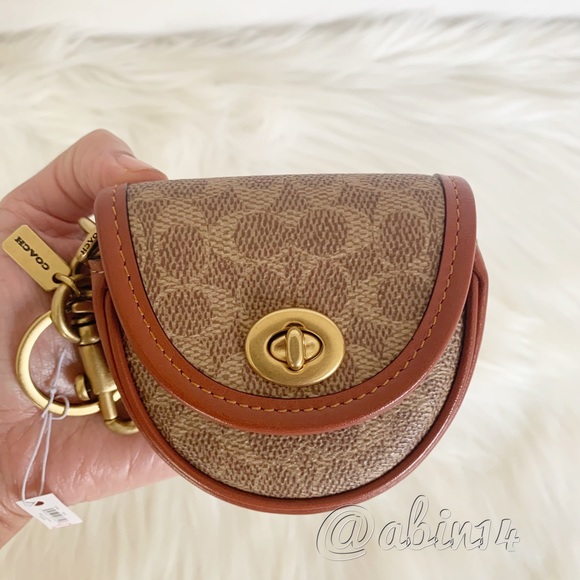 NWT Coach Mini Saddle Bag Turnlock Charm in Signature Tan - Picture 4 of 6